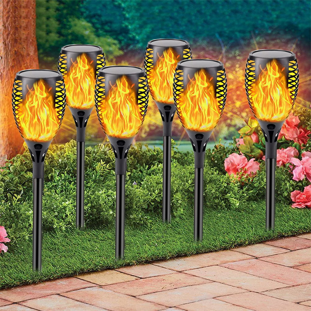 Homechum 6Pcs Solar Lights Outdoor - Mini Flickering Flames Torch Solar Path Light - Flame Lighting 12 LED Flickering Torches Outdoor Christmas Decorations Waterproof Garden Light