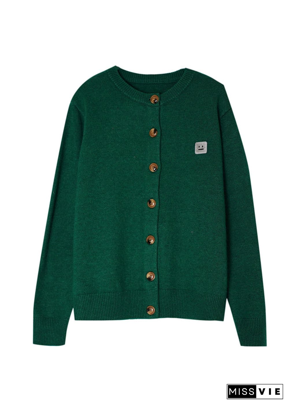 Boutique Green O-Neck Embroideried Button Knitted Cotton Thread Cardigans Fall