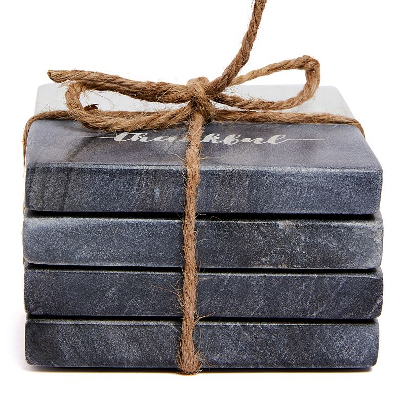 Grey Thankful Marble 4 Pack Coaster Set