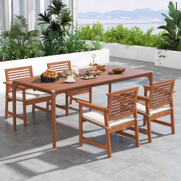 Costway Outdoor Dining Chair Patio Solid Wood Chairs With Comfortable Cushions