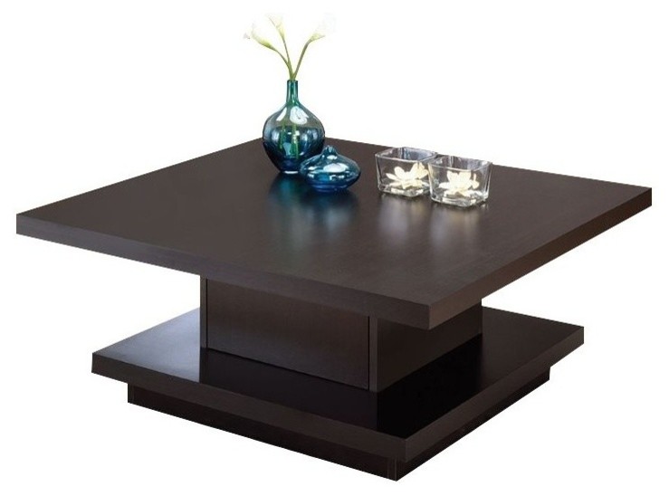 Bowery Hill Square Pedestal Storage Coffee Table in Cappuccino   Transitional   Coffee Tables   by Homesquare  Houzz