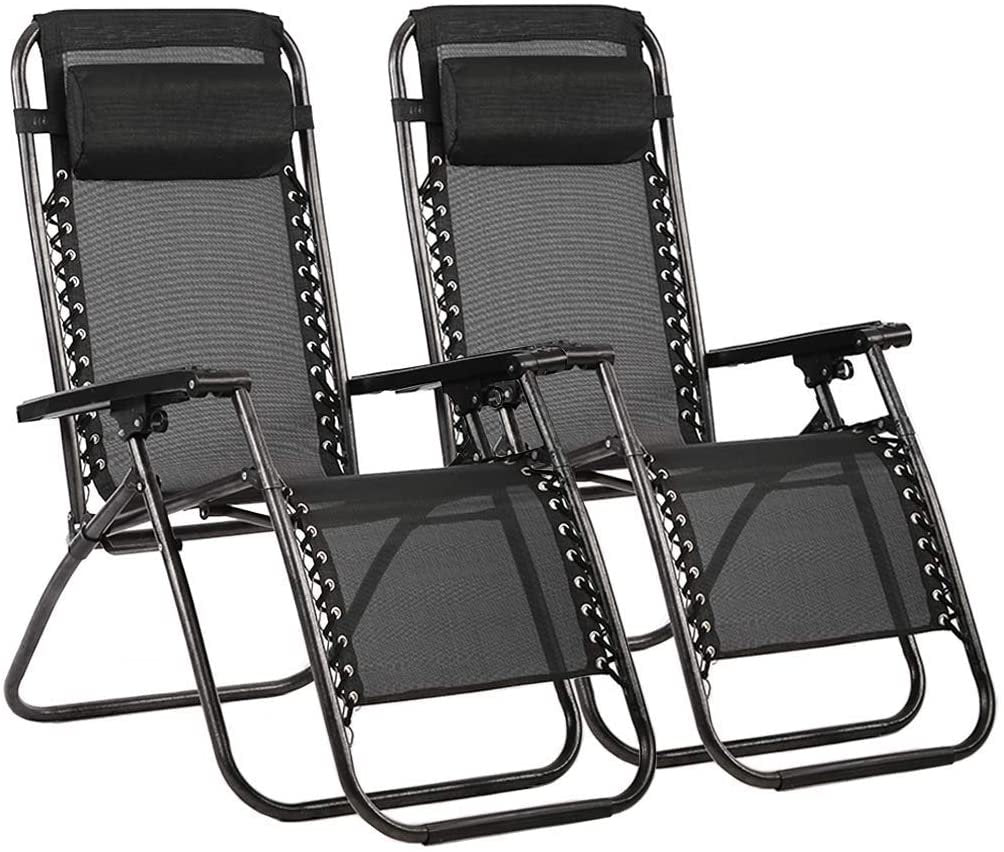 FDW 2 Pack Metal Zero-Gravity Chair - Black and Gray