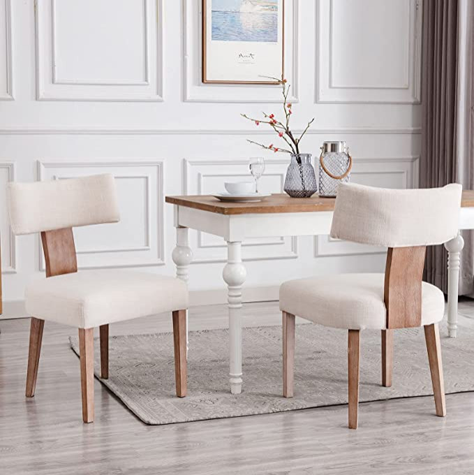 Mid Century Modern Dining Chairs  Linen Fabric Upholstered and Curved Backrest   Traditional   Dining Chairs   by Imtinanz  LLC  Houzz