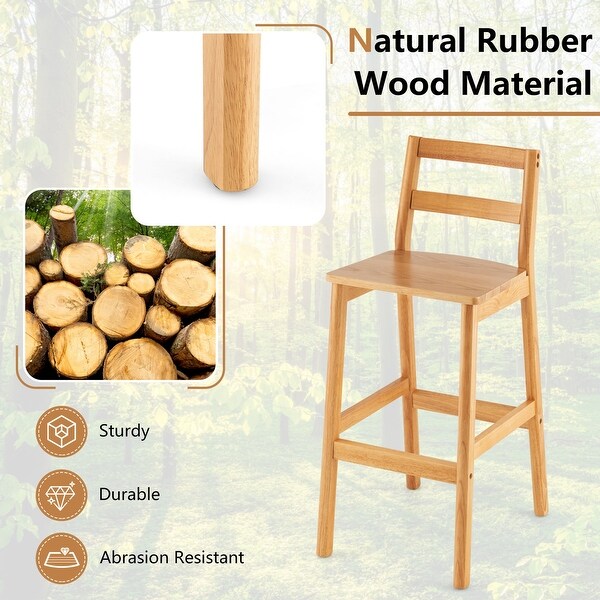 Costway Set of 2 Solid Rubber Wood Bar Stools 28'' Dining Chairs with - See Details