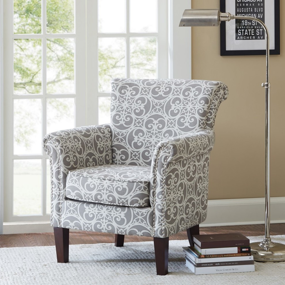 Madison Park Brooke Accent Chair  Grey   Mediterranean   Armchairs And Accent Chairs   by Olliix  Houzz