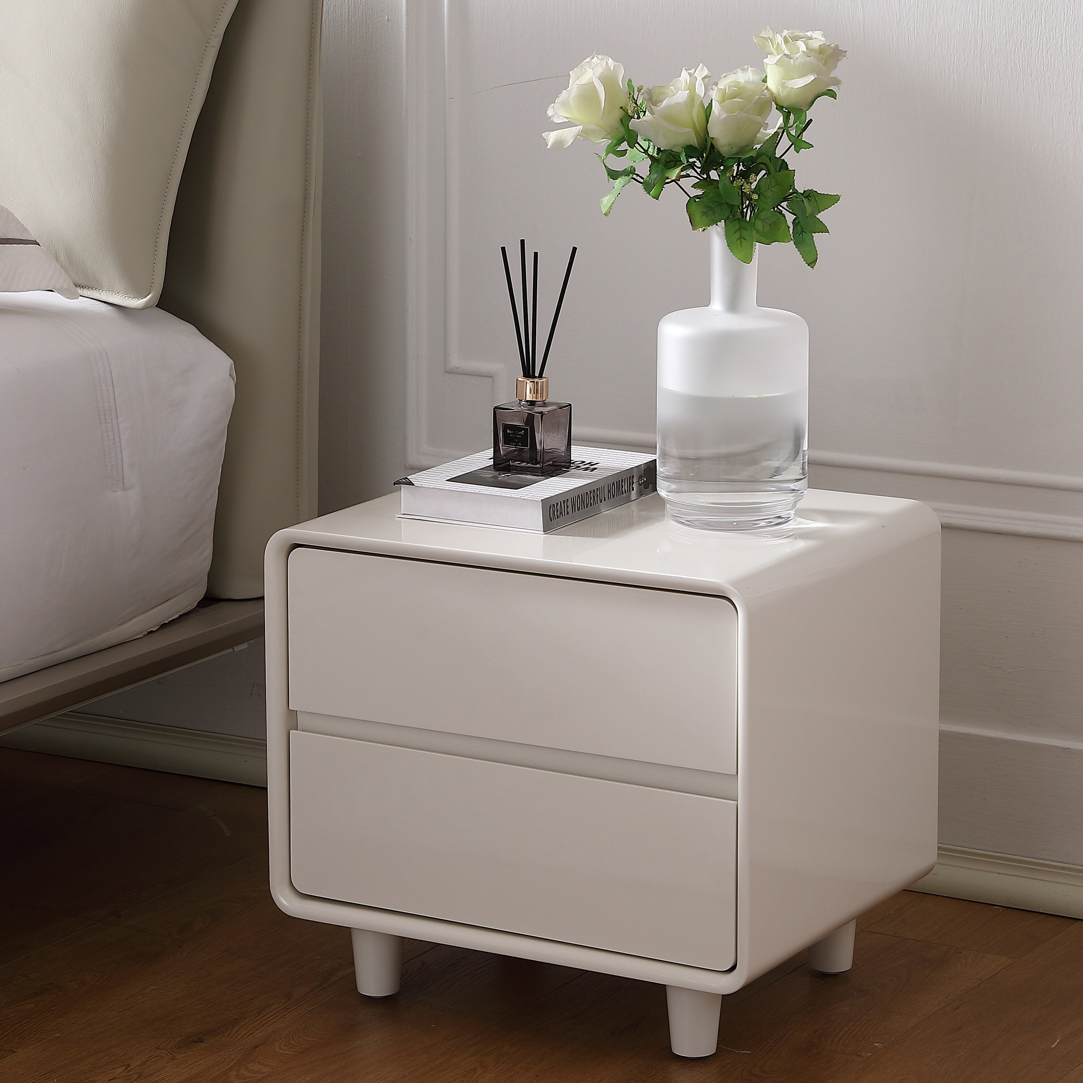 19.68-inch Modern 2-Drawer Nightstand with Sensor Light - - 37552048