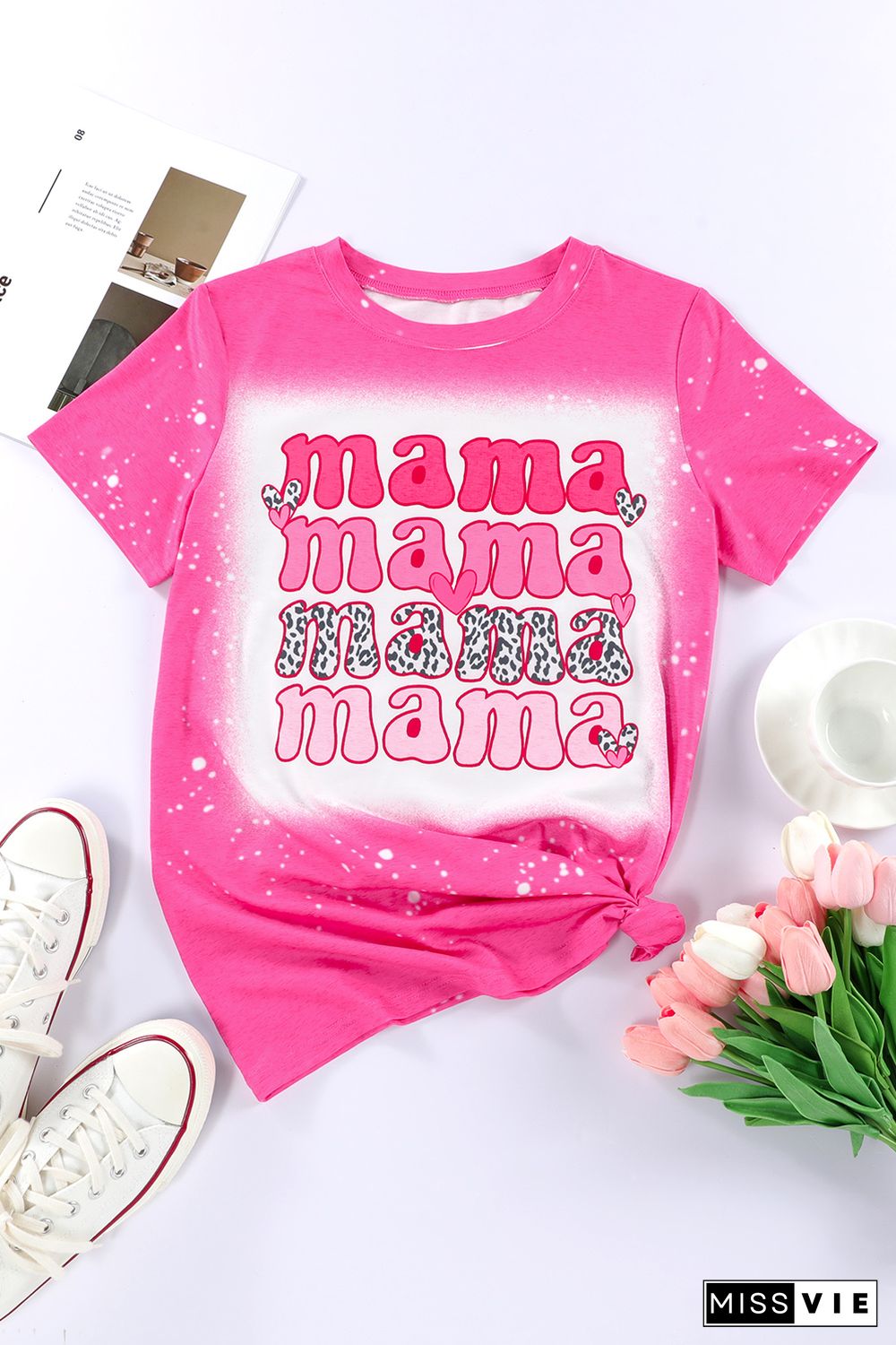 Rose Full of Mama Letter Print Tie Dye Tee