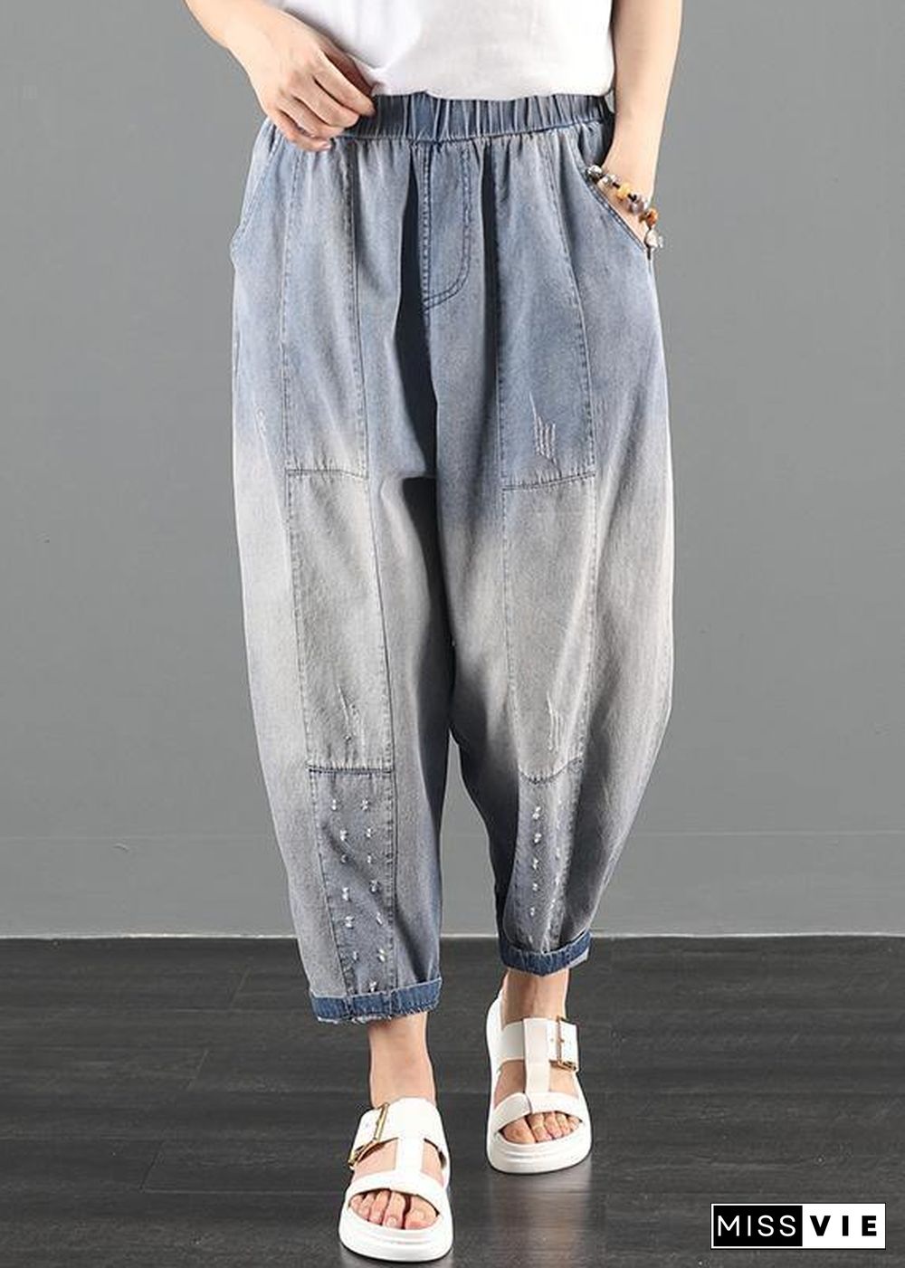 summer dress code loose high waist washed old denim harem pants