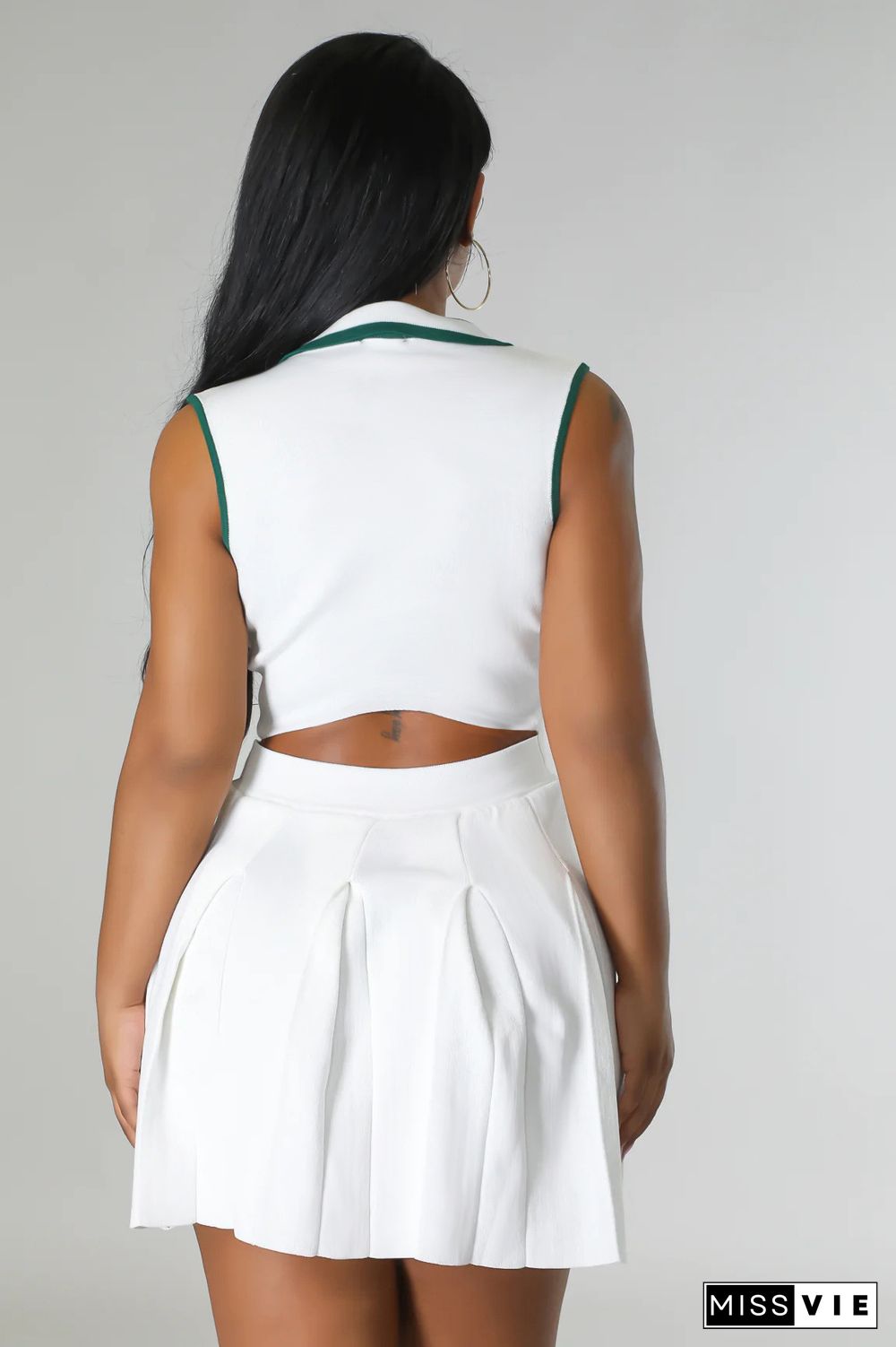 Fashion Lapel Pleated Skirt Sports Tennis Clothes Two-Piece Set