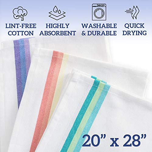 Kitchen Dish Towels Set of 12-Tea Towels 100% Cotton. Large Dish Cloths 28x20 Soft and Absorbent Great for Home or Restaurant