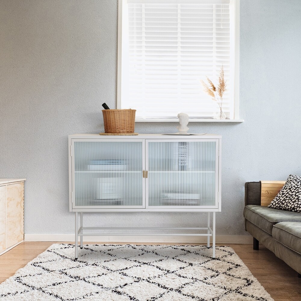 Sideboard Storage Cabinet With Two Fluted Glass Doors