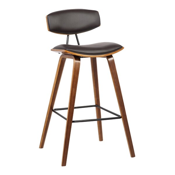 Wooden Frame Leatherette Barstool with Flared Legs， Brown