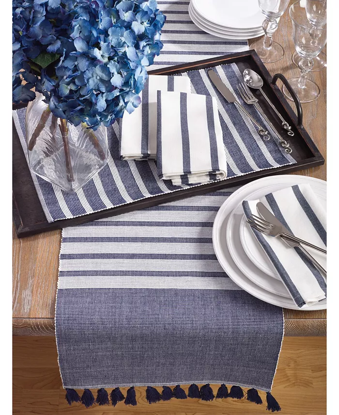 Saro Lifestyle Bellaria Collection Ribbed Tassel Design Reversible Table Runner