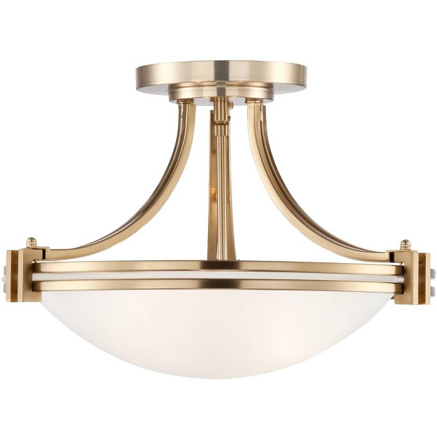 Wide Warm Brass 2 light White Glass Bowl For Bedroom Kitchen Living Room