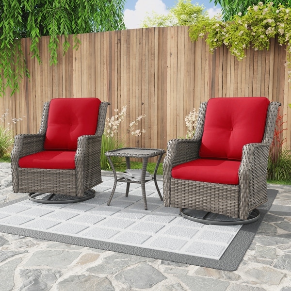 Cozywor 3Piece Wicker Patio Swivel Rocking Chair Outdoor Bistro Set