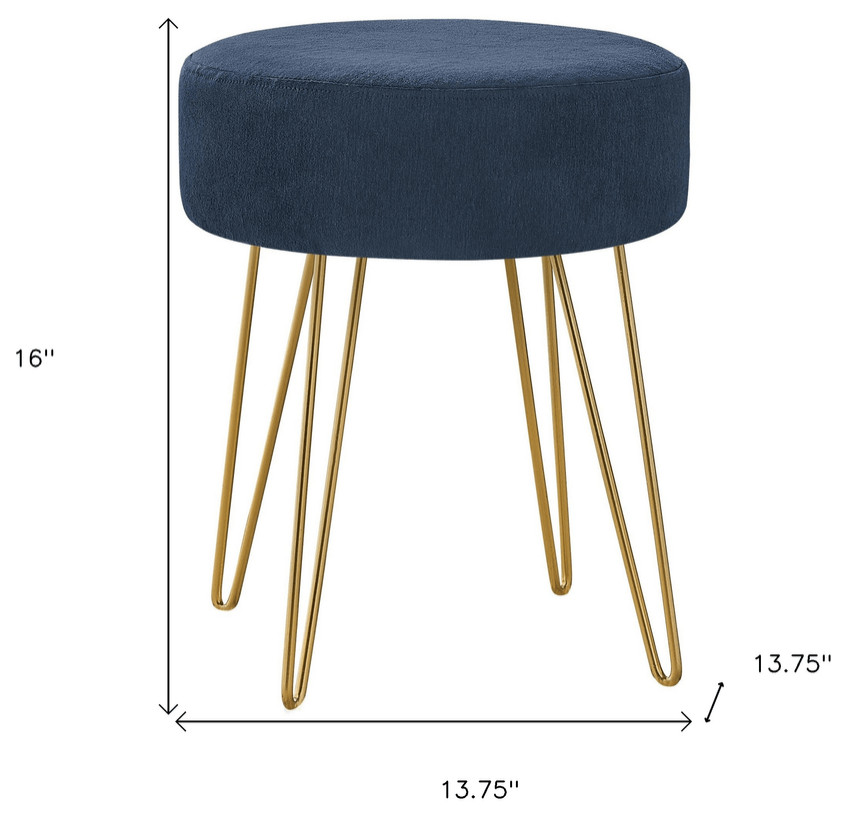 14 quotBlue Velvet And Gold Round Ottoman   Footstools And Ottomans   by HomeRoots  Houzz