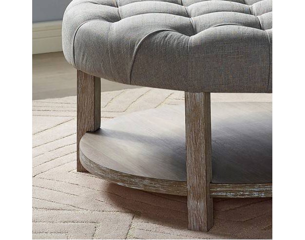 Gromma Round Button Tufted Storage Ottoman Natural Tone light Gray Homes Inside Out