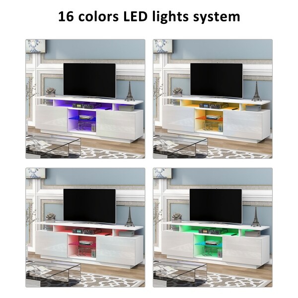 61 inandUp High Glossy RGB LED TV Stand with 2 Door Cabinetand4 Upper Shelf