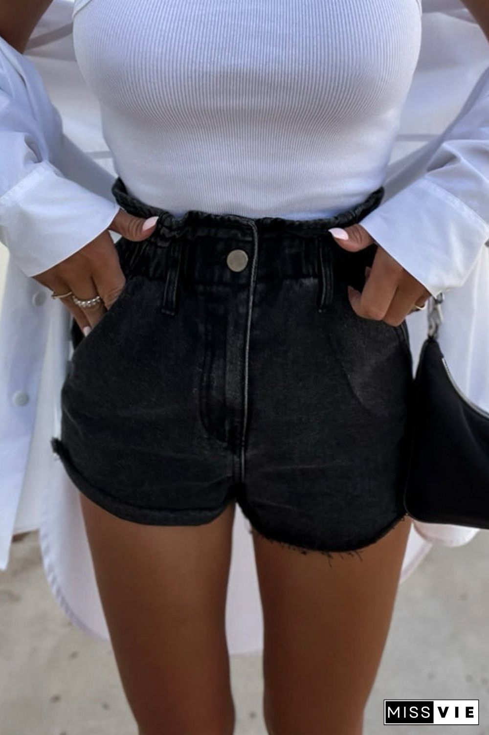 Sundays At The Market Cuffed Denim Paperbag Shorts