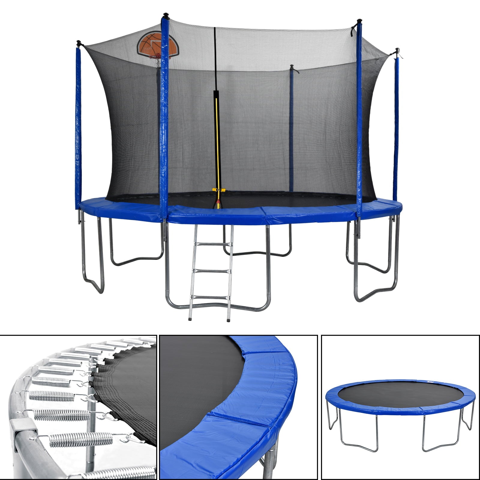 12ft Trampoline ， 200lb Weight Limit With Backboard Net，Outdoor Backyard Trampoline - Blue，N00112