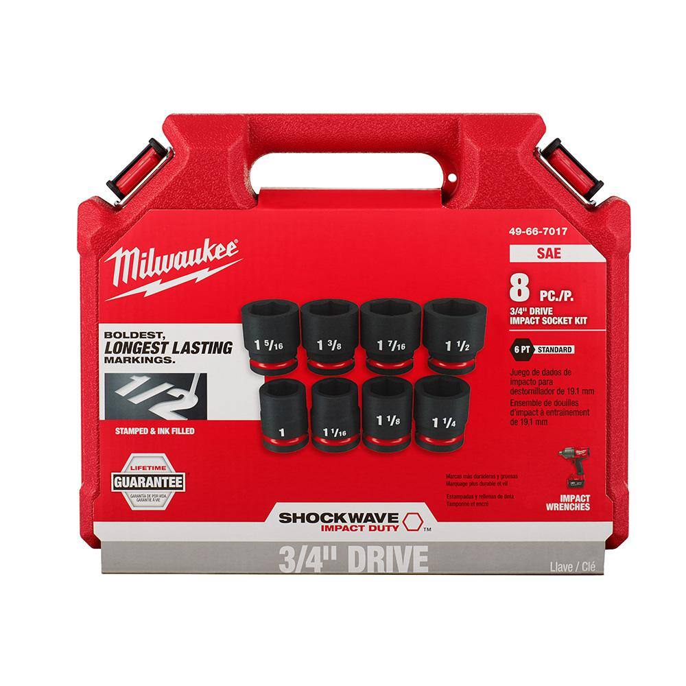 MW SHOCKWAVE 34 in. Drive SAE 6 Point Impact Socket Set (8-Piece) 49-66-7017