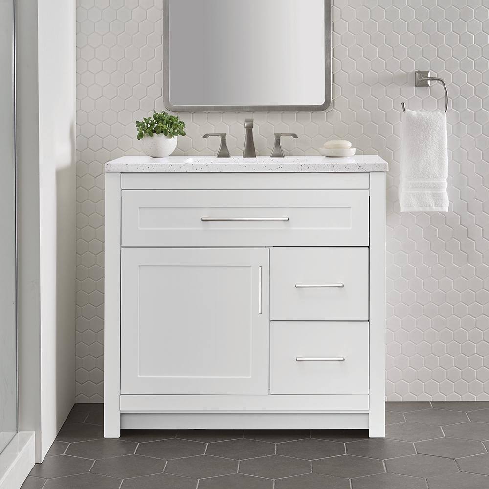 Home Decorators Collection Clady 36.5 in. W x 18.8 in. D x 35.4 in. H Freestanding Bath Vanity in White with Silver Ash Cultured Marble Top HD2036P2-WH