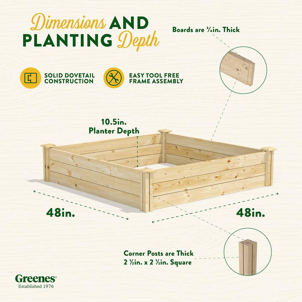 Greenes Fence 4 ft. x 4 ft. x 10.5 in. Original Pine Raised Garden Bed RCP4T12B