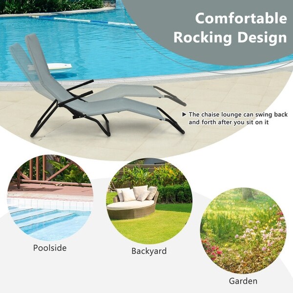 2 Pieces Folding Portable Patio Chaise Lounger with Rocking Design-Light Green - 58