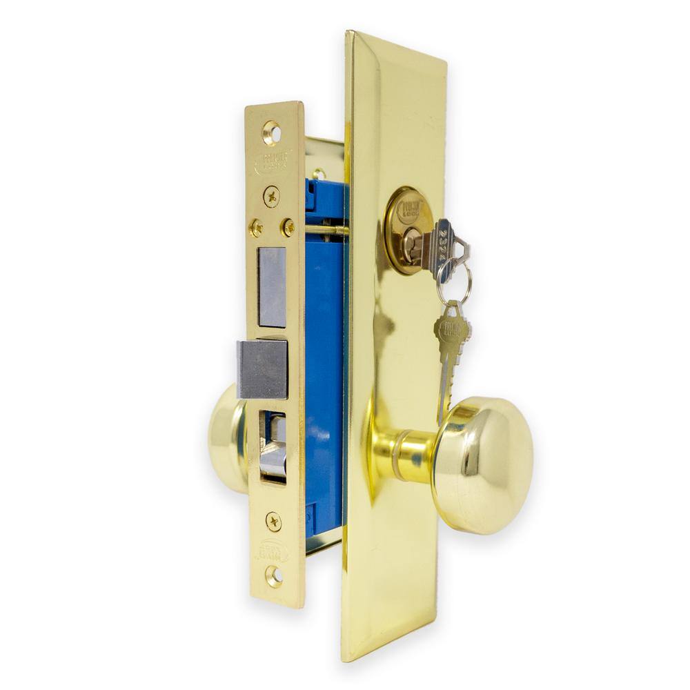 Premier Lock Brass Mortise Entry Right Hand Lock Set with 2.5 in. Backset and 2 SC1 Keys MR01