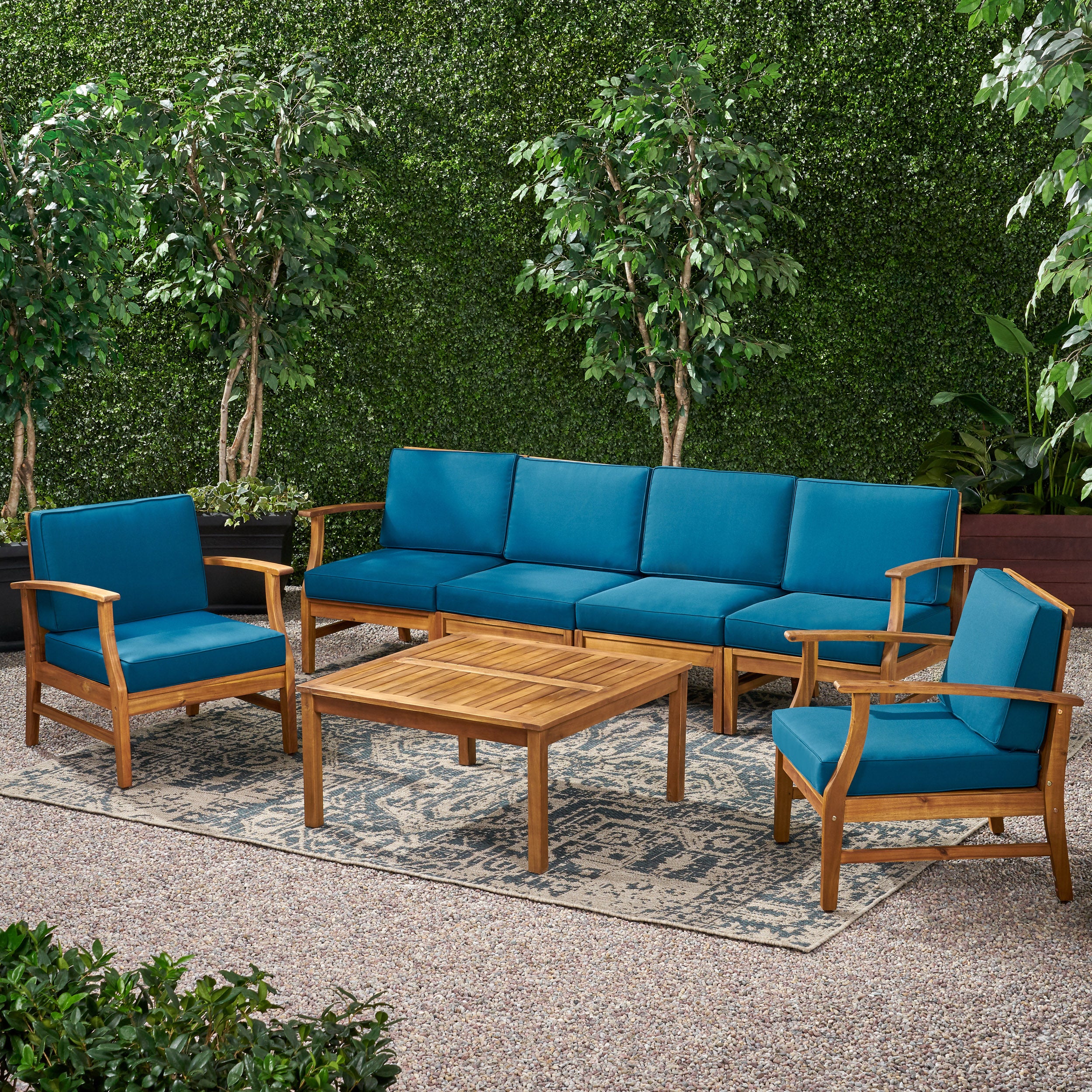 Scarlett Outdoor 6 Seat Teak Finished Acacia Wood Sofa and Table Set