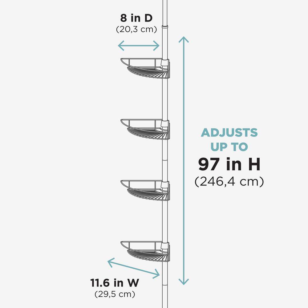 Zenna Home Tension Pole Shower Caddy with 4 Basket Shelves in White E2156WW