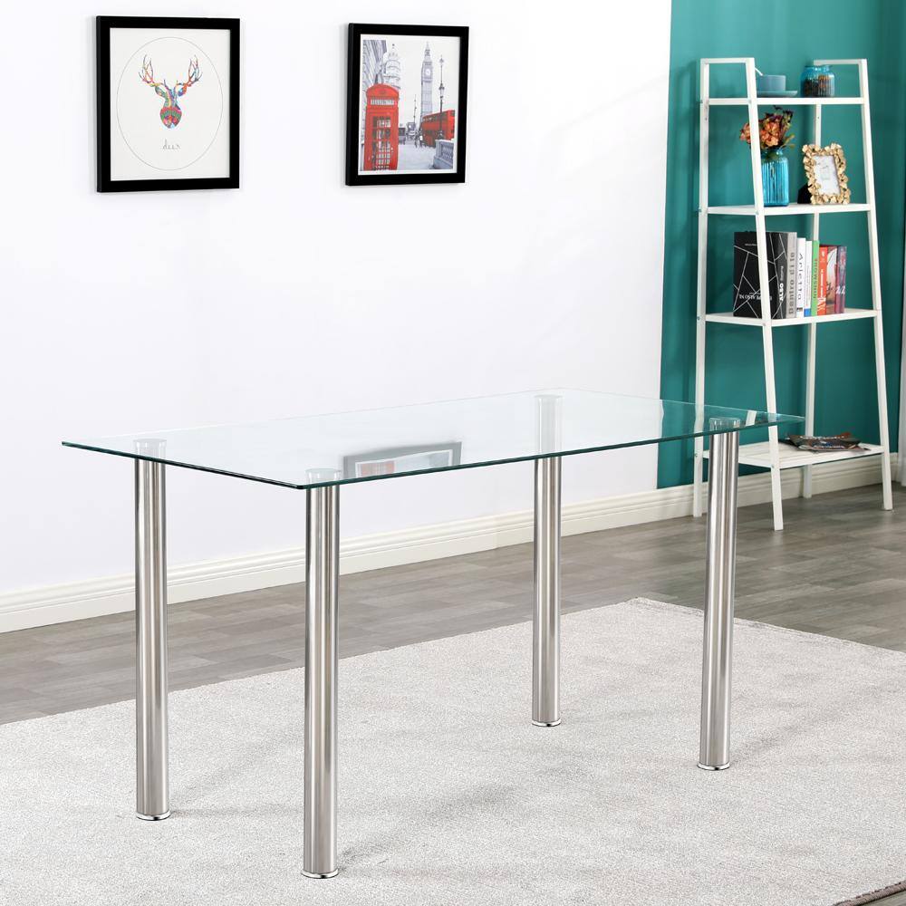 Winado 53 in. Rectangle Silver Glass Top Dining Table (Seats 6) 303868581712