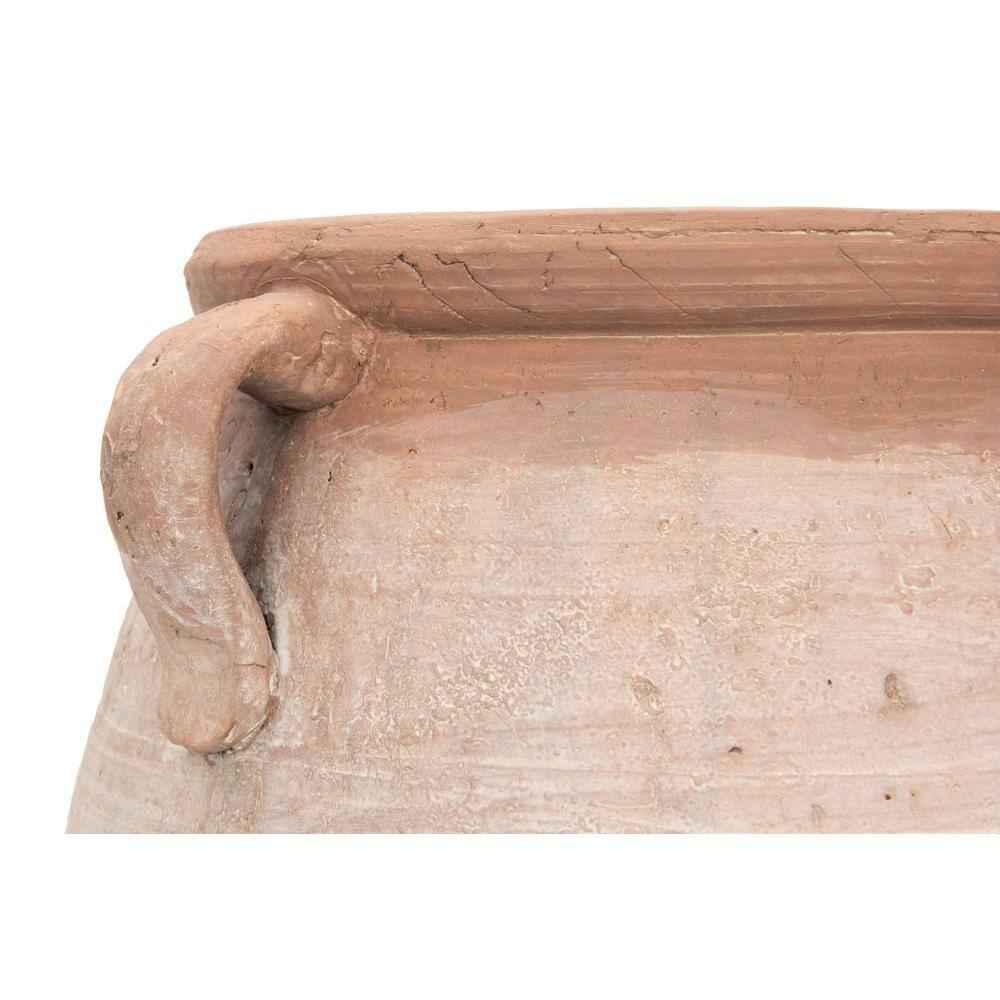 Storied Home 13.5 in. L x 13 in. W x 13.75 in. H Smooth and Glossy Orange and Whitewashed Clay Urn Decorative Pots DF0851