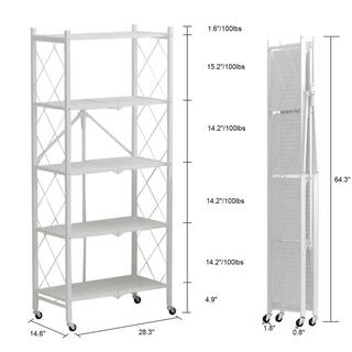 FUFUGAGA 64.3 in. H White Metal 10-Shelf Freestanding Standard Bookcase Foldable Metal Shelf Shelving Unit With Wheels KF210019-04-xin