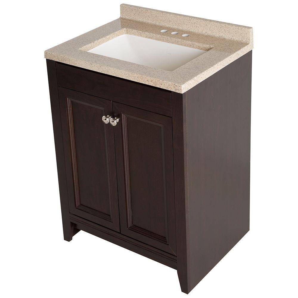 Glacier Bay Delridge 24.5 in. W x 18.8 in. D x 35.4 in. H Freestanding Bath Vanity in Chocolate with Caramel Cultured Marble Top MVC24P2-CH