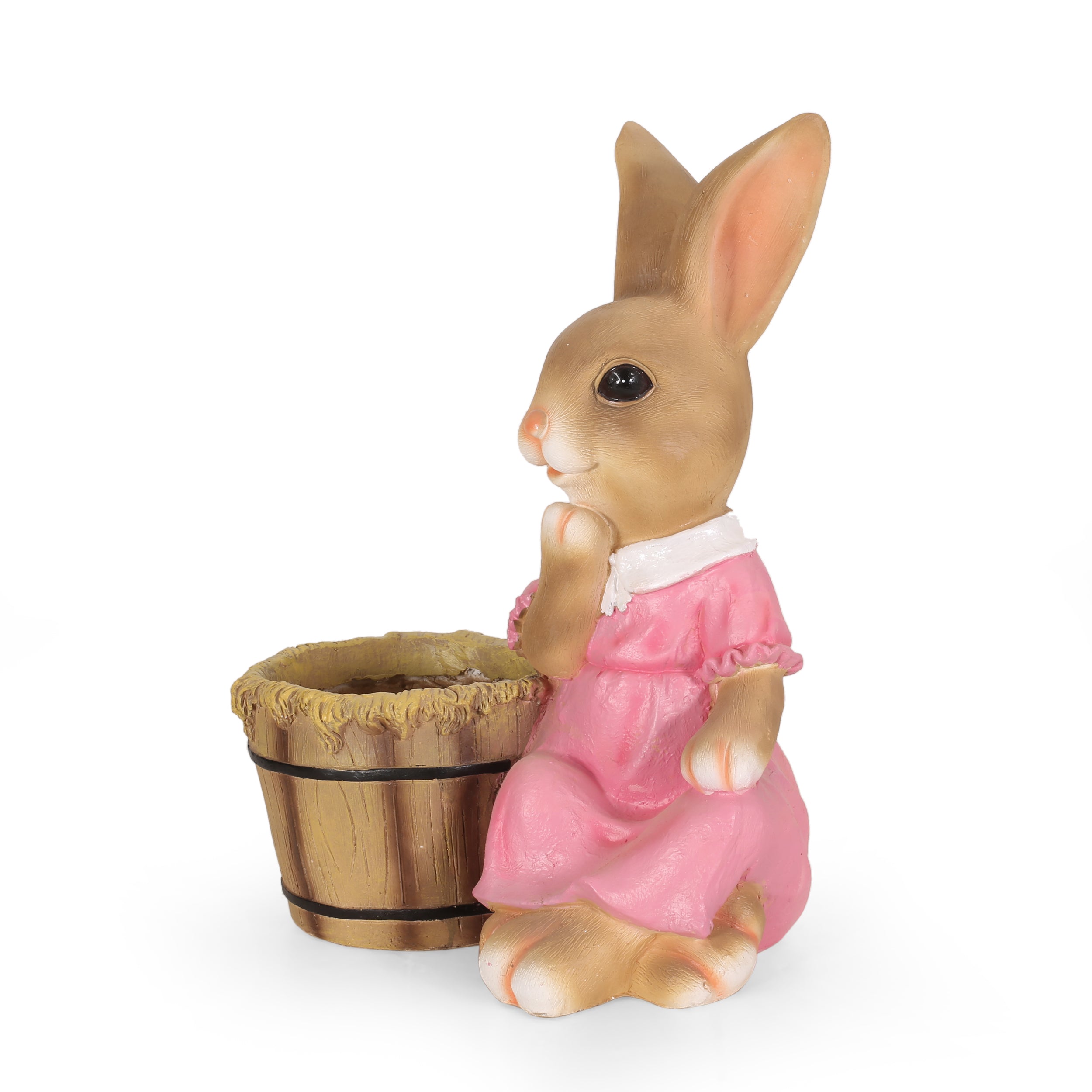 Russell Outdoor Decorative Rabbit Planter, Brown and Pink