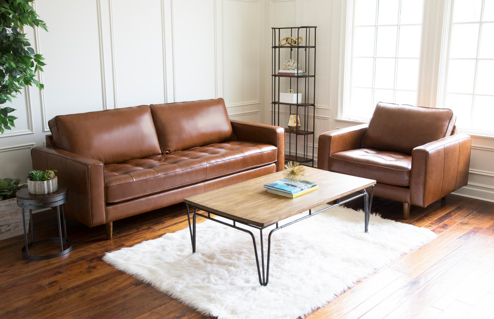 Hammond Leather 2 Piece Sofa and Armchair Set   Midcentury   Living Room Furniture Sets   by Abbyson Living  Houzz