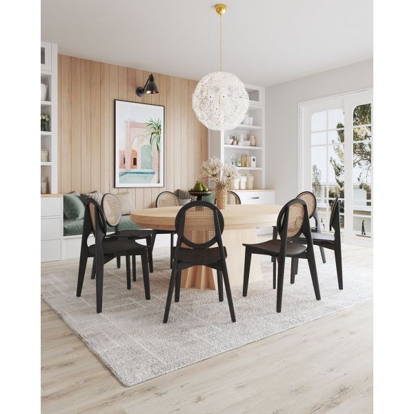 Versailles Round Dining Chair in Black and Natural Cane - Set of 4