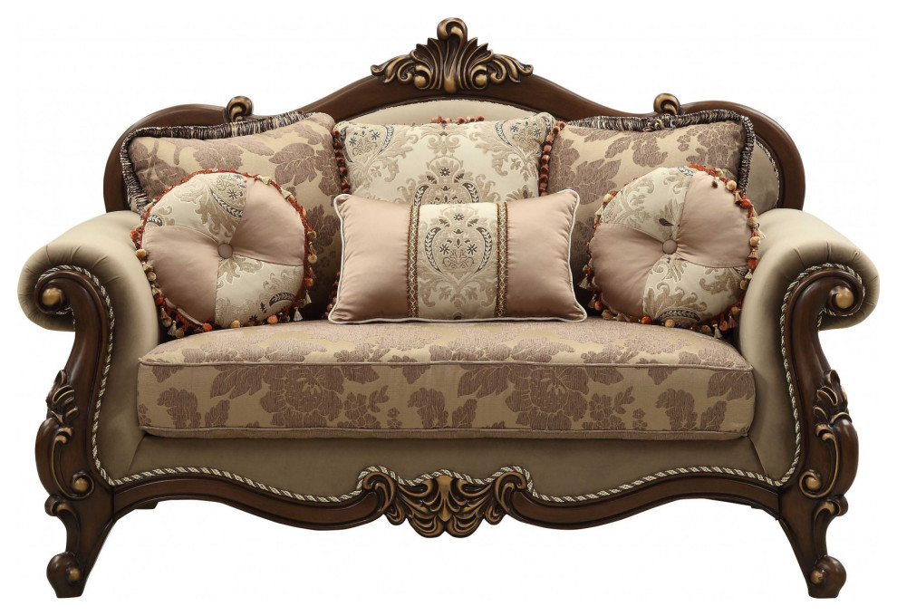 38 quotX 69 quotX 45 quotFabric Walnut Upholstery Wood Legtrim Loveseat W6 Pillows   Victorian   Loveseats   by HomeRoots  Houzz