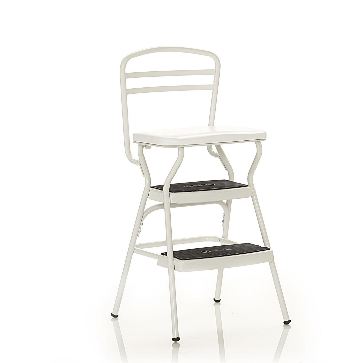 COSCO Stylaire Retro Chair + Step Stool with flip-up seat (white， one pack)