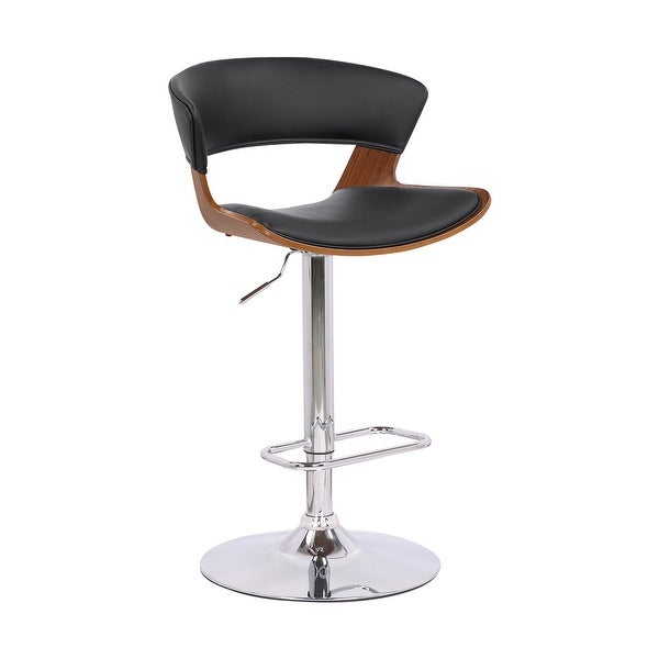 Black Faux Leather Adjustable Swivel Wooden Bar Stool - 43