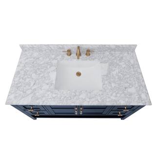 Home Decorators Collection Sturgess Open Shelf 49 in. W x 22. D x 35. H Vanity in Navy Blue with White Marble Vanity Top 19111S-VS49C-NB