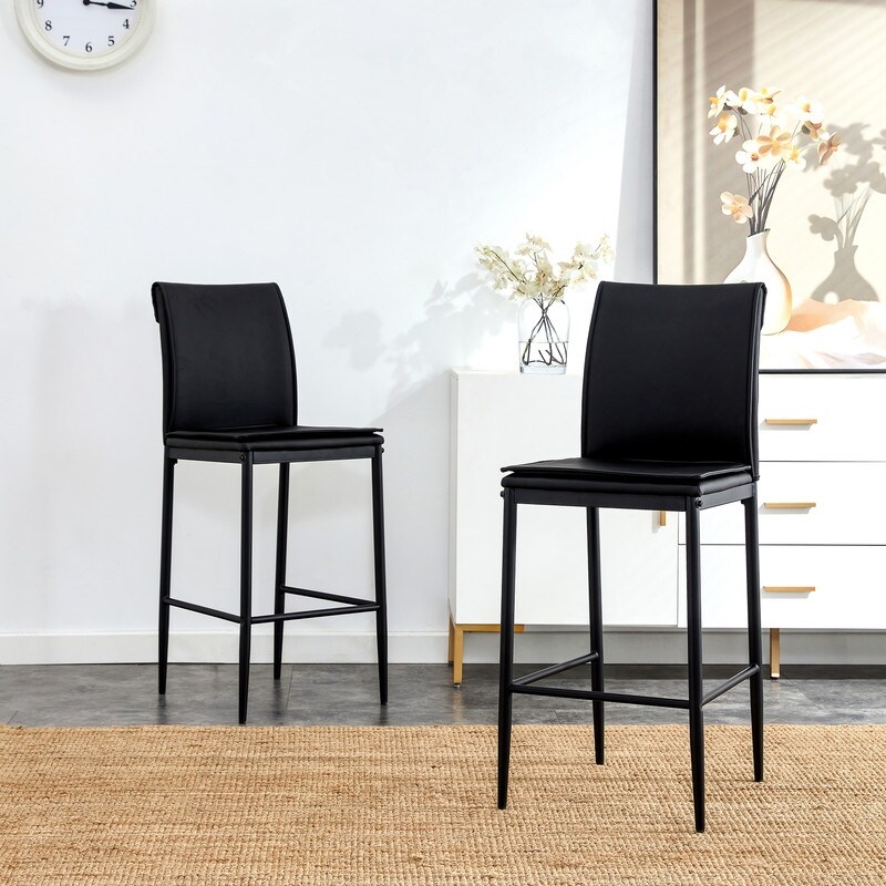 Set of 2 Leather Barstools Dining Counter Height Bar Chairs with Iron Legs