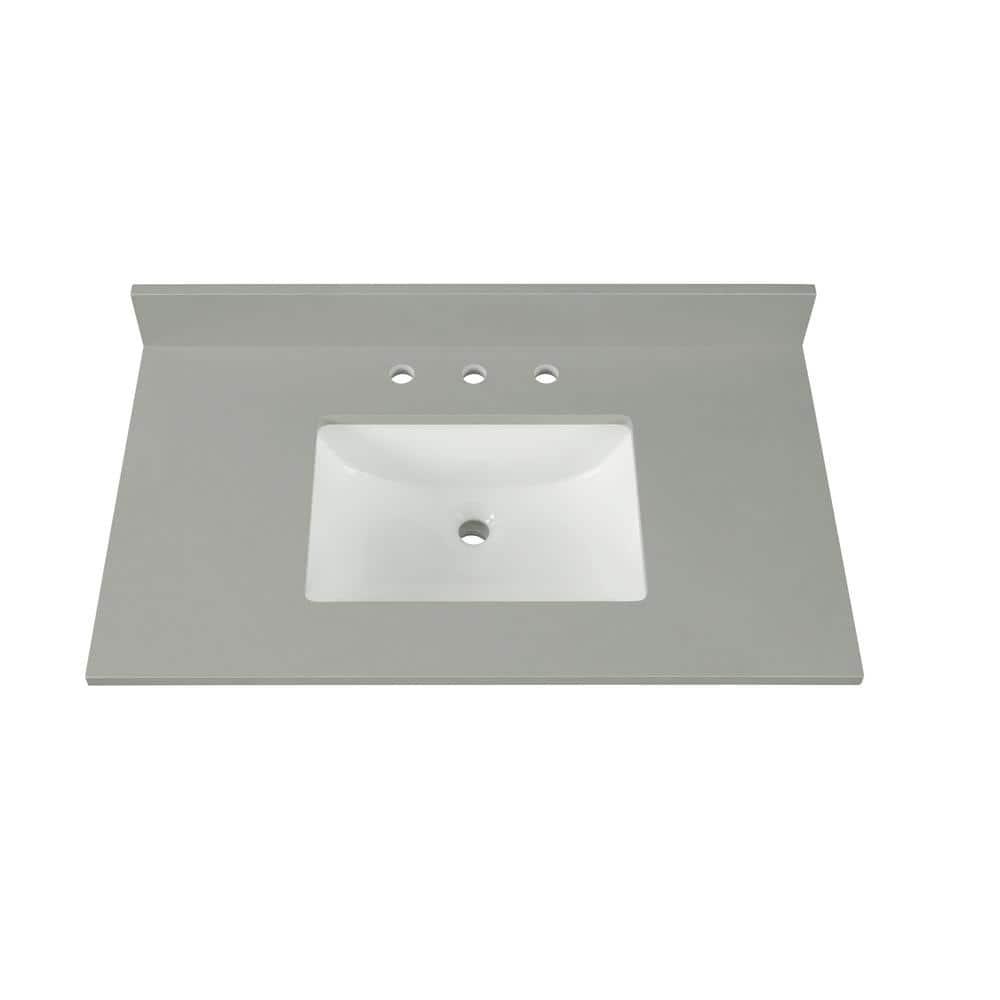 Home Decorators Collection 37 in W x 22 in D x 075 in H Quartz Vanity Top in Earth Gray with White Basin