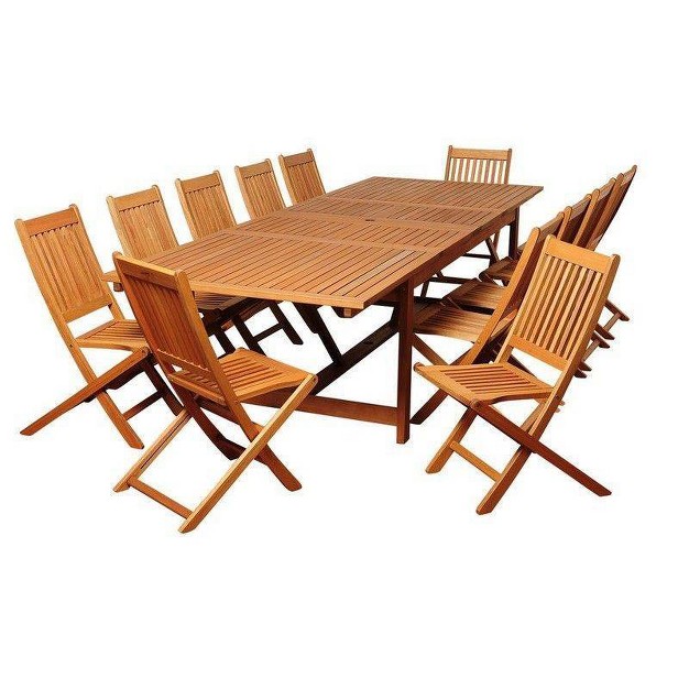 Barrett 13pc Patio Eucalyptus Wood Extendable Dining Set International Home Miami