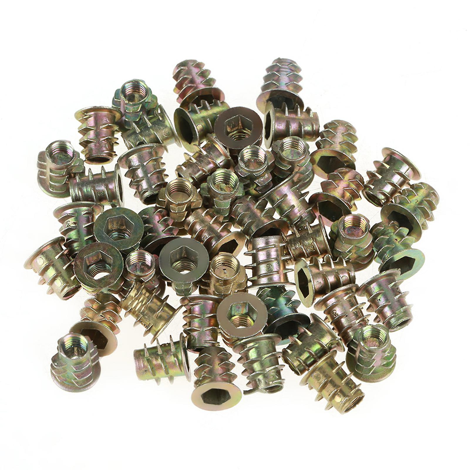 50Pcs M5*10mm Zinc Alloy Hex Drive Head Furniture Nuts Threaded for Wood Insert