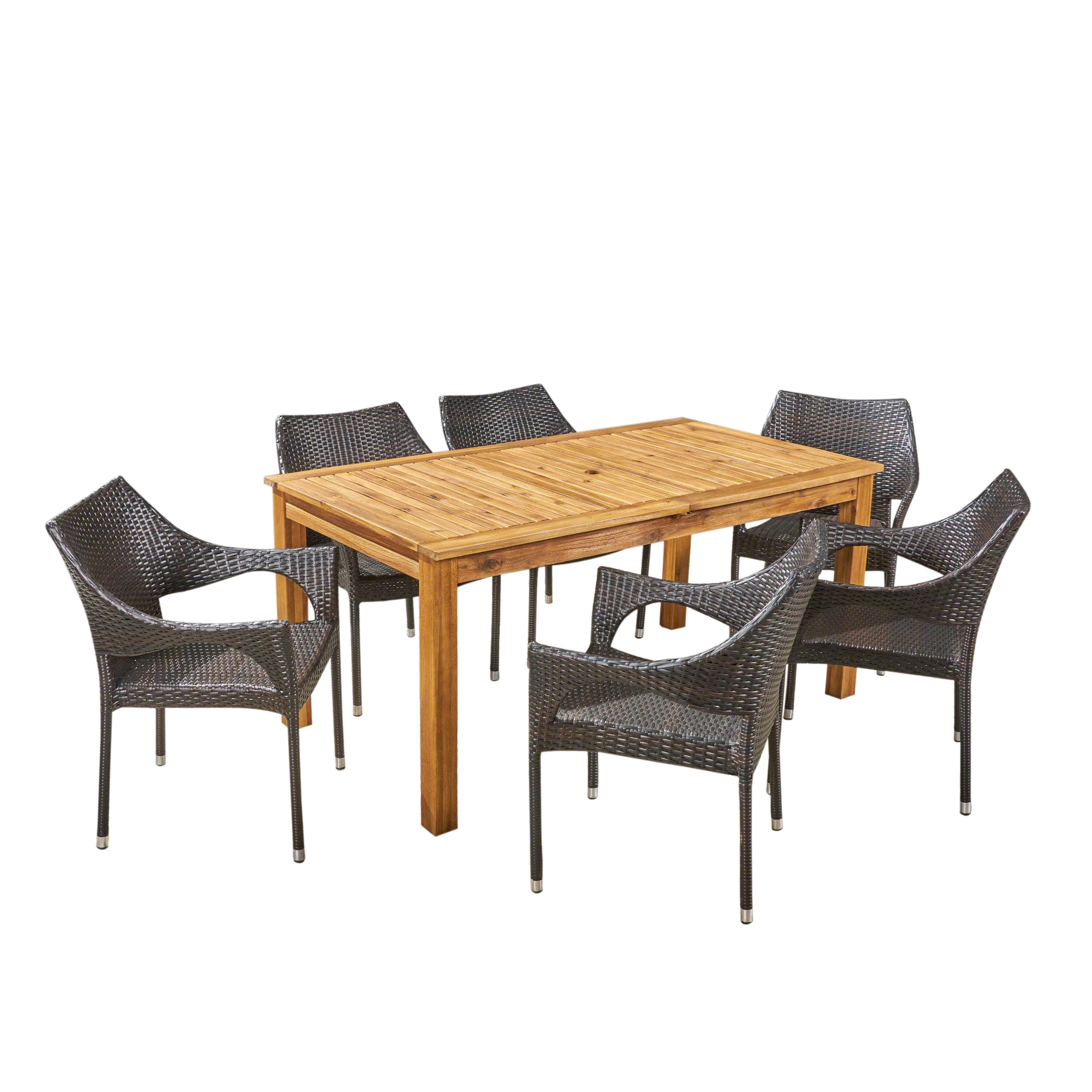 Kelly Outdoor Wood and Wicker Expandable Dining Set