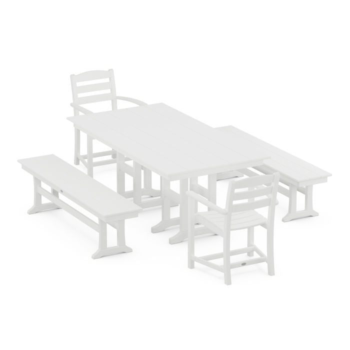 Polywood La Casa Café 5-Piece Farmhouse Dining Set with Benches PWS1180-1