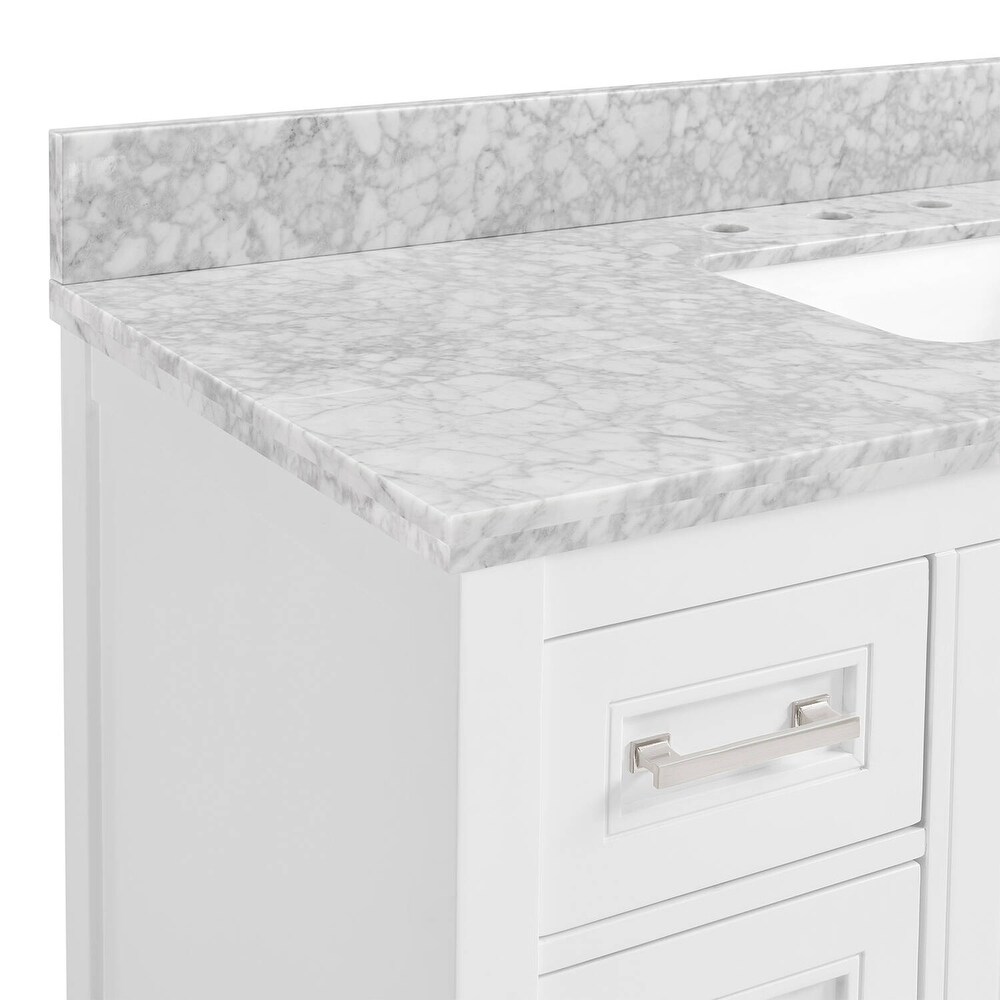 Vines 48 in. White Bathroom Vanity with Carrara Marble Top