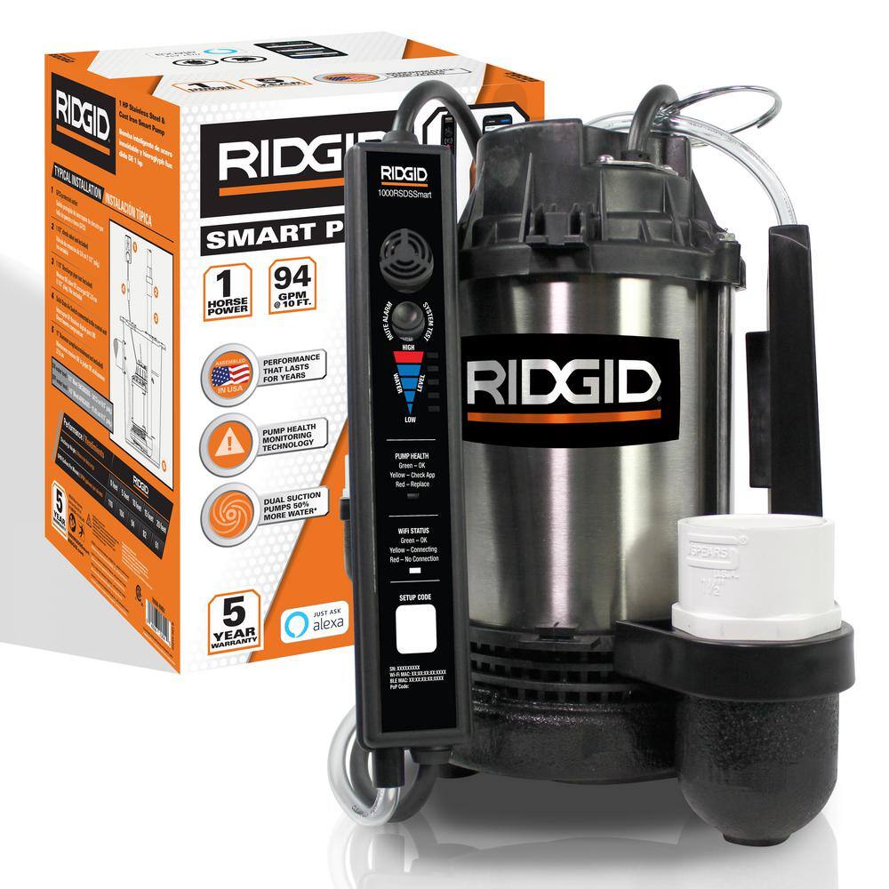 RIDGID 1 hp. Stainless Steel Smart Dual Suction Sump Pump 1000RSDSSmart